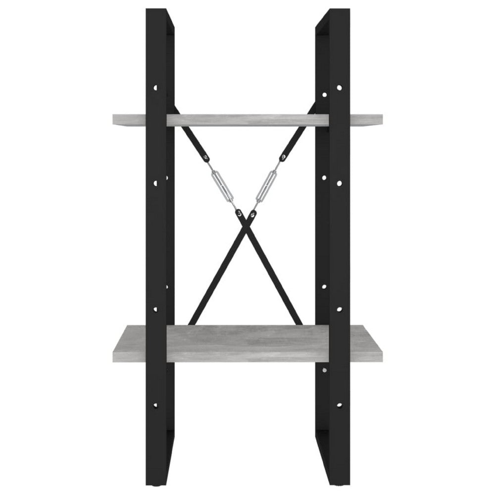 Tusha Wall Bookcase | 2 Shelves | Concrete Gray Wood | Black Metal
