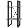 Tusha Wall Bookcase | 2 Shelves | Concrete Gray Wood | Black Metal