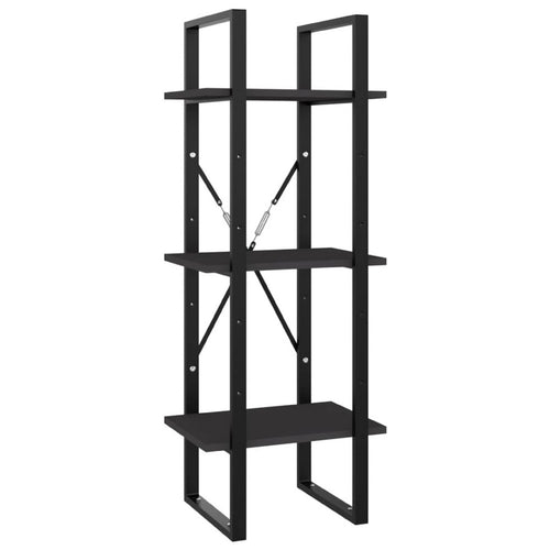 Nanie Wall Bookcase w 3 Open Shelves | Gray Wood | Black Metal