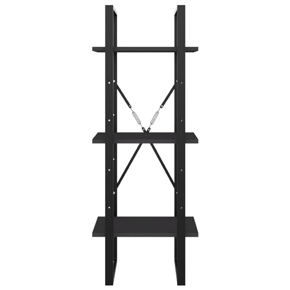 Nanie Wall Bookcase w 3 Open Shelves | Gray Wood | Black Metal