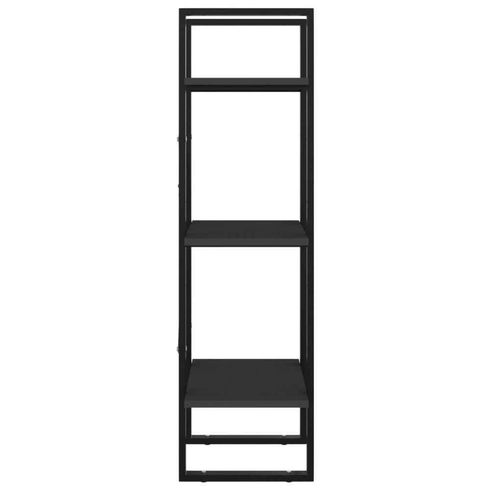 Nanie Wall Bookcase w 3 Open Shelves | Gray Wood | Black Metal