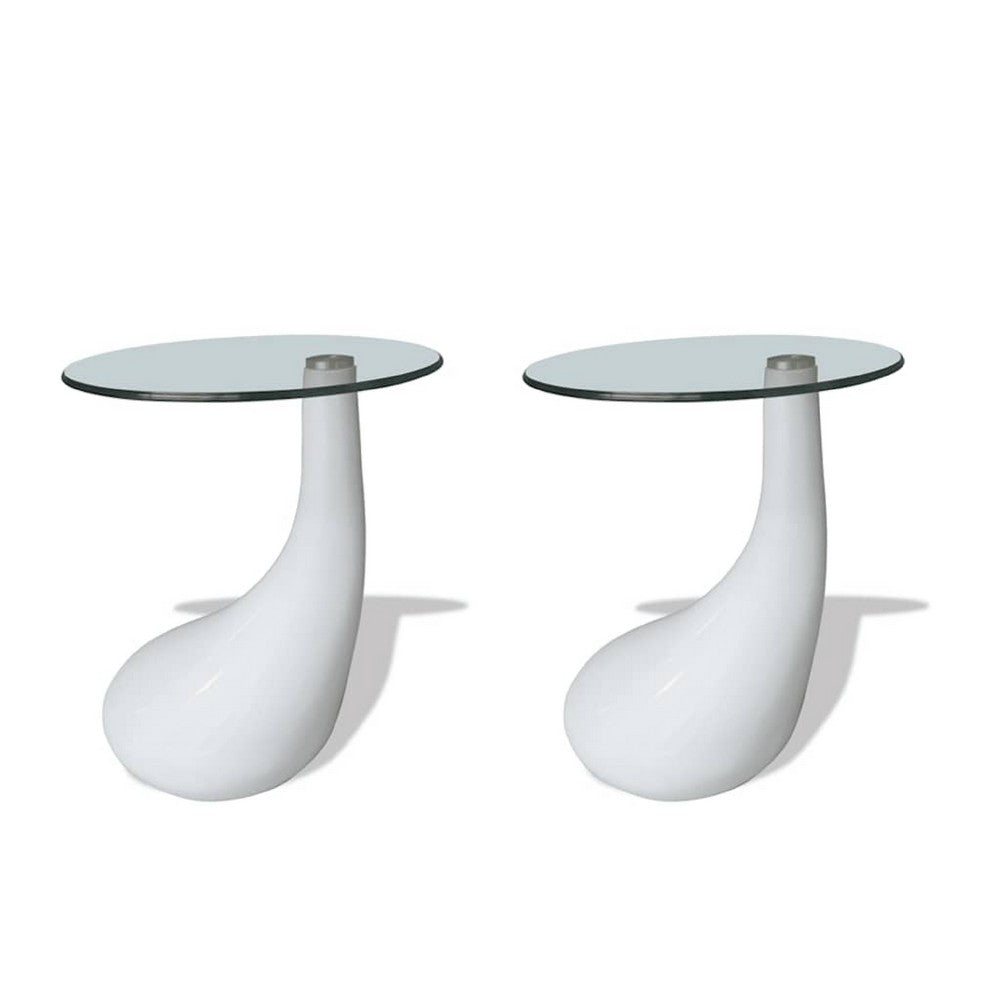 Ennie Coffee Table Set of 2 | White Fiberglass & Tempered Glass | 22"