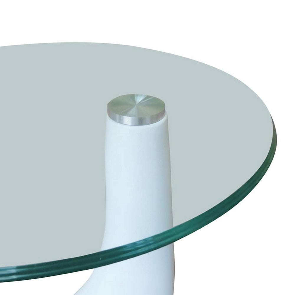 Ennie Coffee Table Set of 2 | White Fiberglass & Tempered Glass | 22"