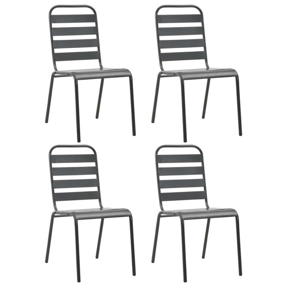 Dandy Outdoor Chair Set of 4 | Slatted Design | Dark Gray E-Coated Steel