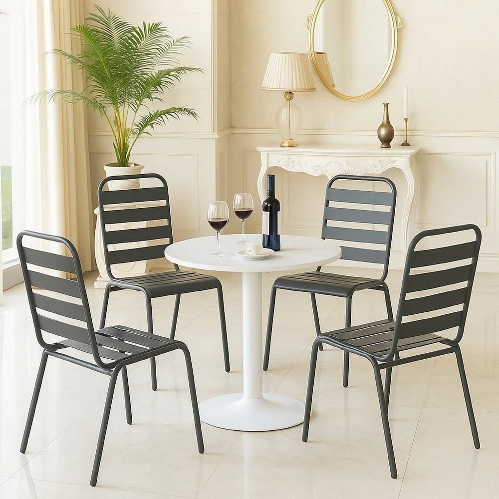 Dandy Outdoor Chair Set of 4 | Slatted Design | Dark Gray E-Coated Steel