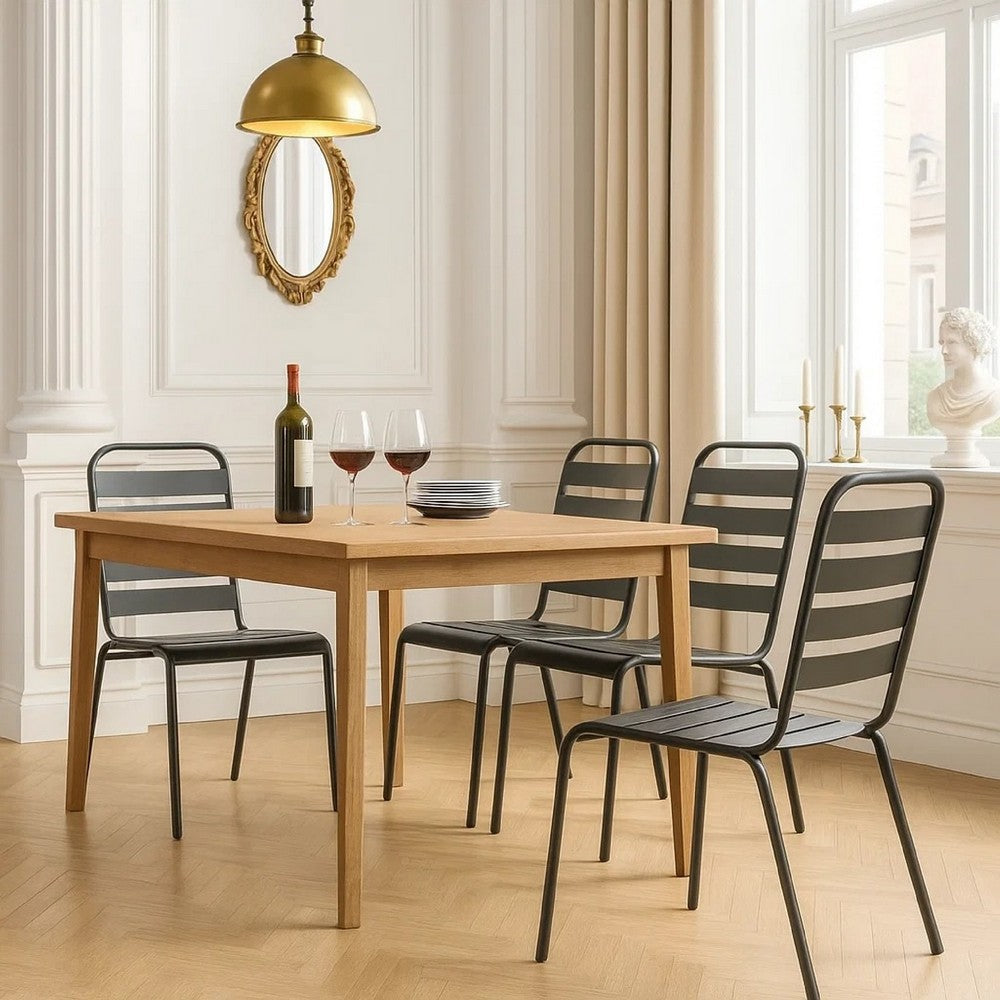 Dandy Outdoor Chair Set of 4 | Slatted Design | Dark Gray E-Coated Steel