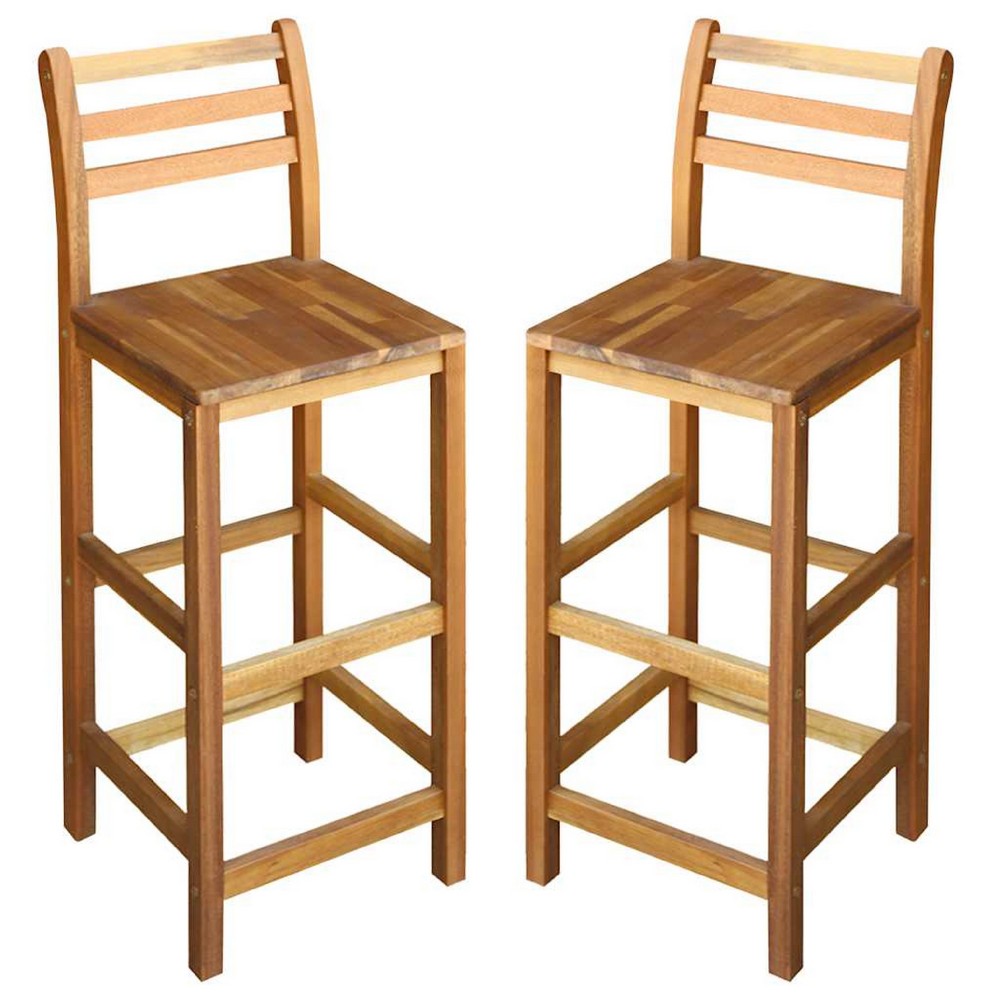 Ziki Bar Chair Set of 2 | Included Footrest | Natural Brown Acacia Wood