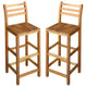 Ziki Bar Chair Set of 2 | Included Footrest | Natural Brown Acacia Wood