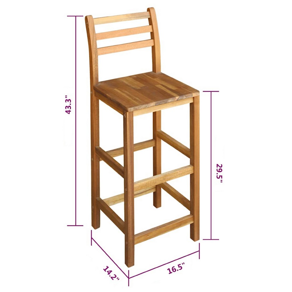 Ziki Bar Chair Set of 2 | Included Footrest | Natural Brown Acacia Wood