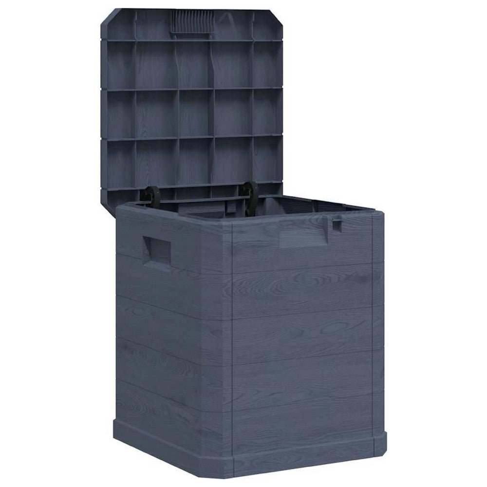 Evvie Tall Storage Box w Wooden Design | Anthracite Gray Plastic