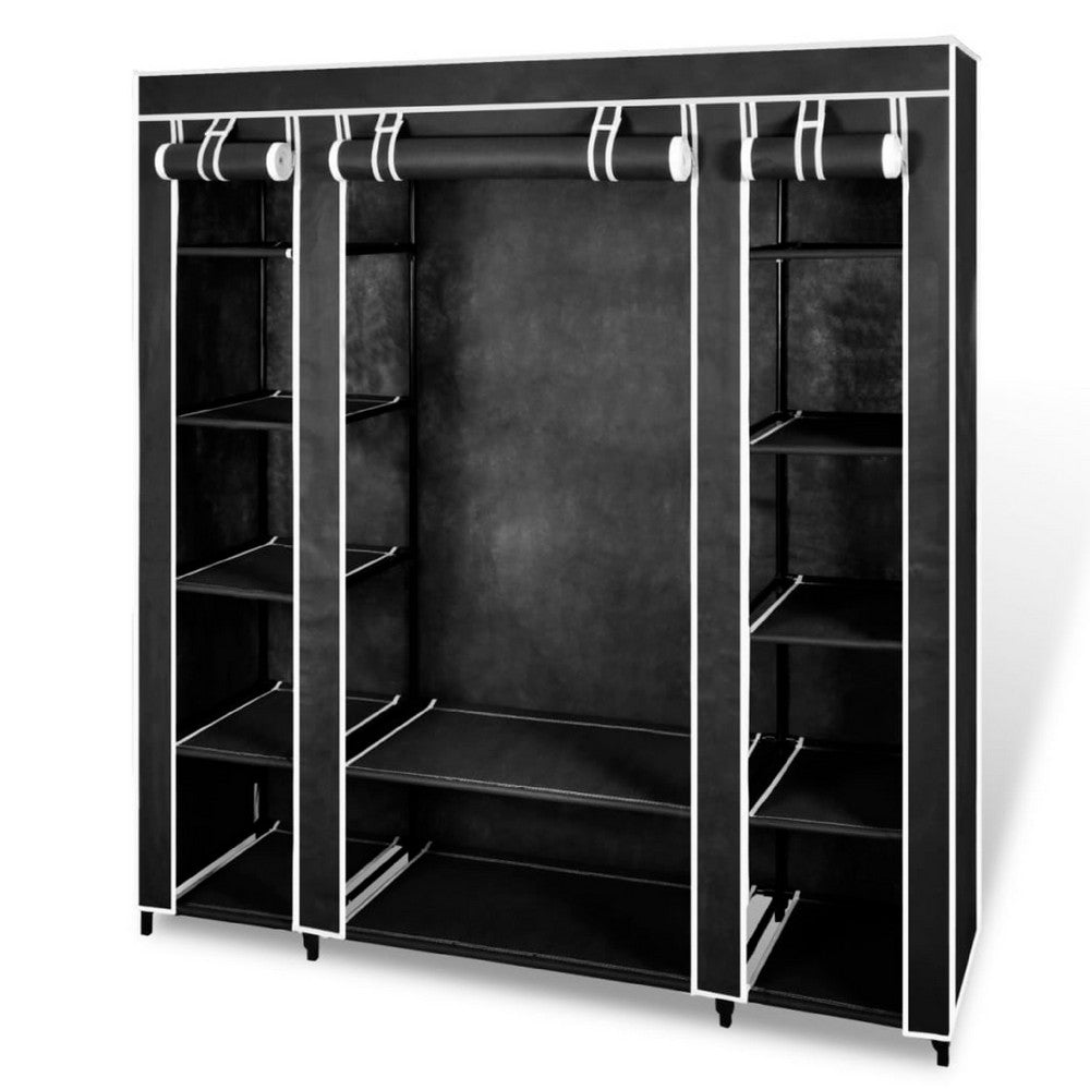 Leyla Wardrobe Cabinet w Cover | Black Non-Woven Fabric | Iron