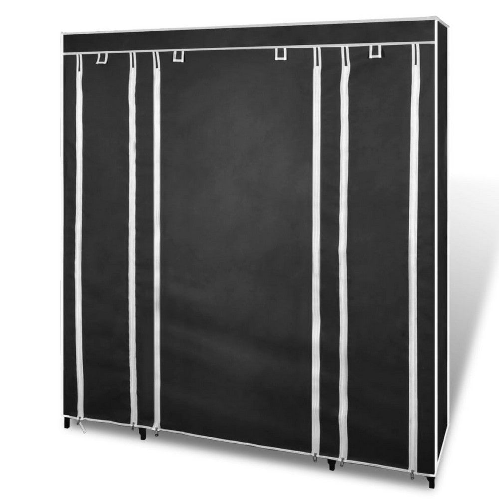 Leyla Wardrobe Cabinet w Cover | Black Non-Woven Fabric | Iron