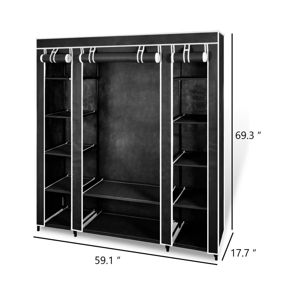 Leyla Wardrobe Cabinet w Cover | Black Non-Woven Fabric | Iron
