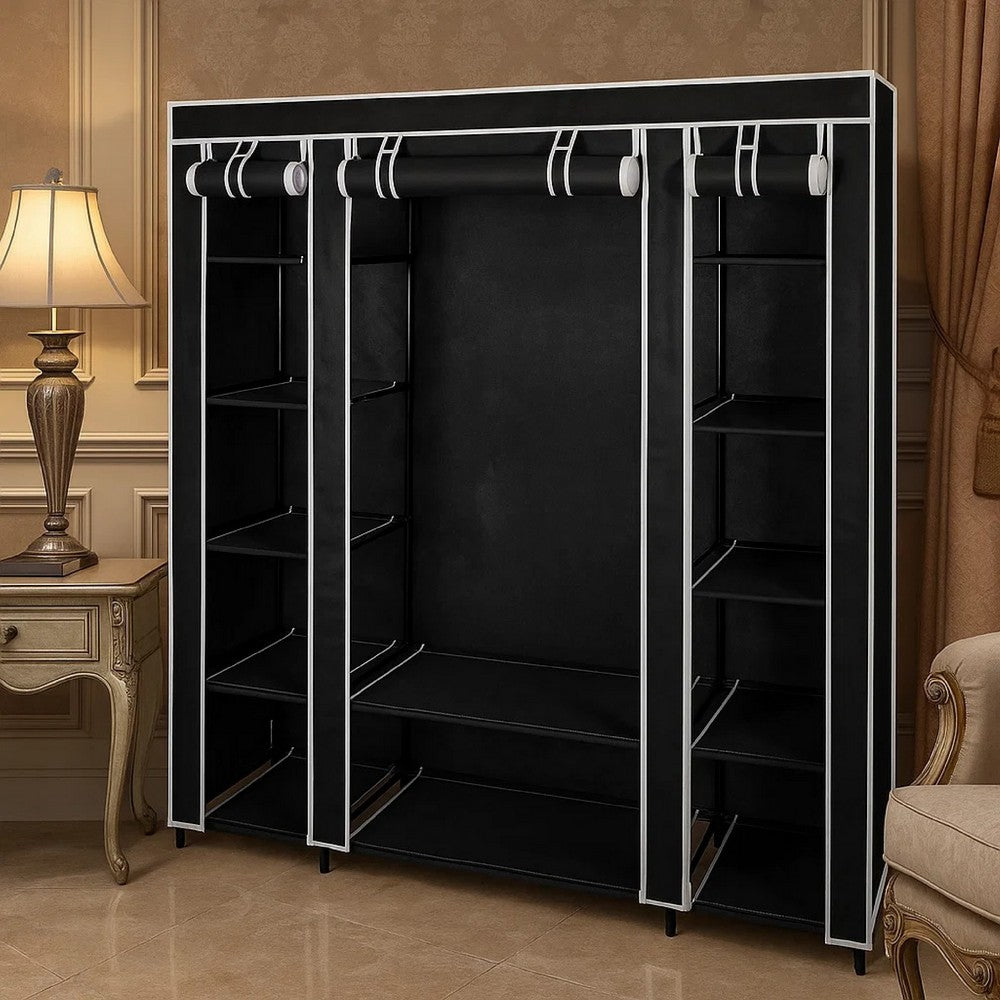 Leyla Wardrobe Cabinet w Cover | Black Non-Woven Fabric | Iron
