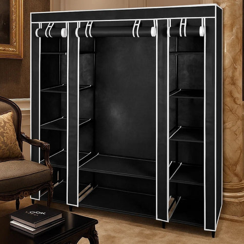 Leyla Wardrobe Cabinet w Cover | Black Non-Woven Fabric | Iron