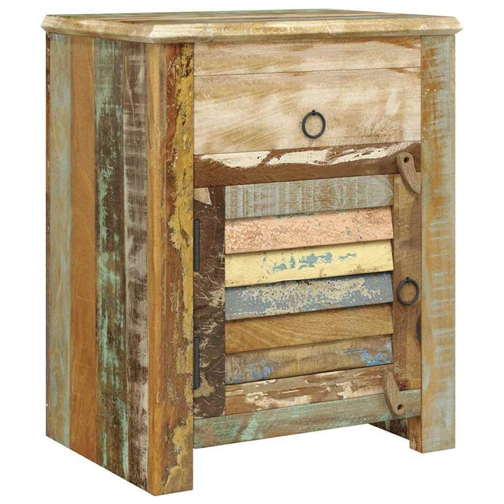 Nolan Vintage Cabinet w Drawer & Door | Slatted Design | Solid Wood