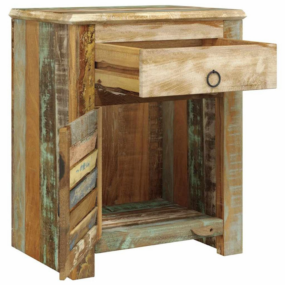 Nolan Vintage Cabinet w Drawer & Door | Slatted Design | Solid Wood