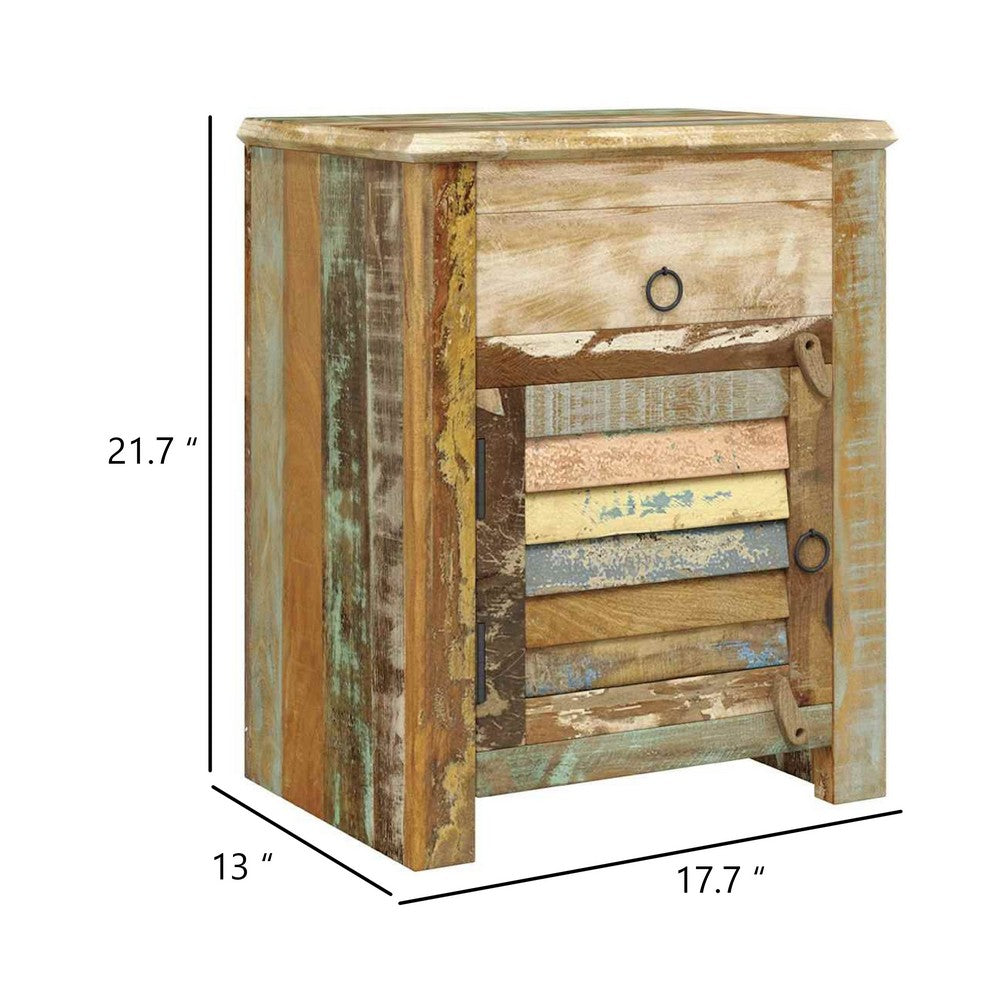 Nolan Vintage Cabinet w Drawer & Door | Slatted Design | Solid Wood