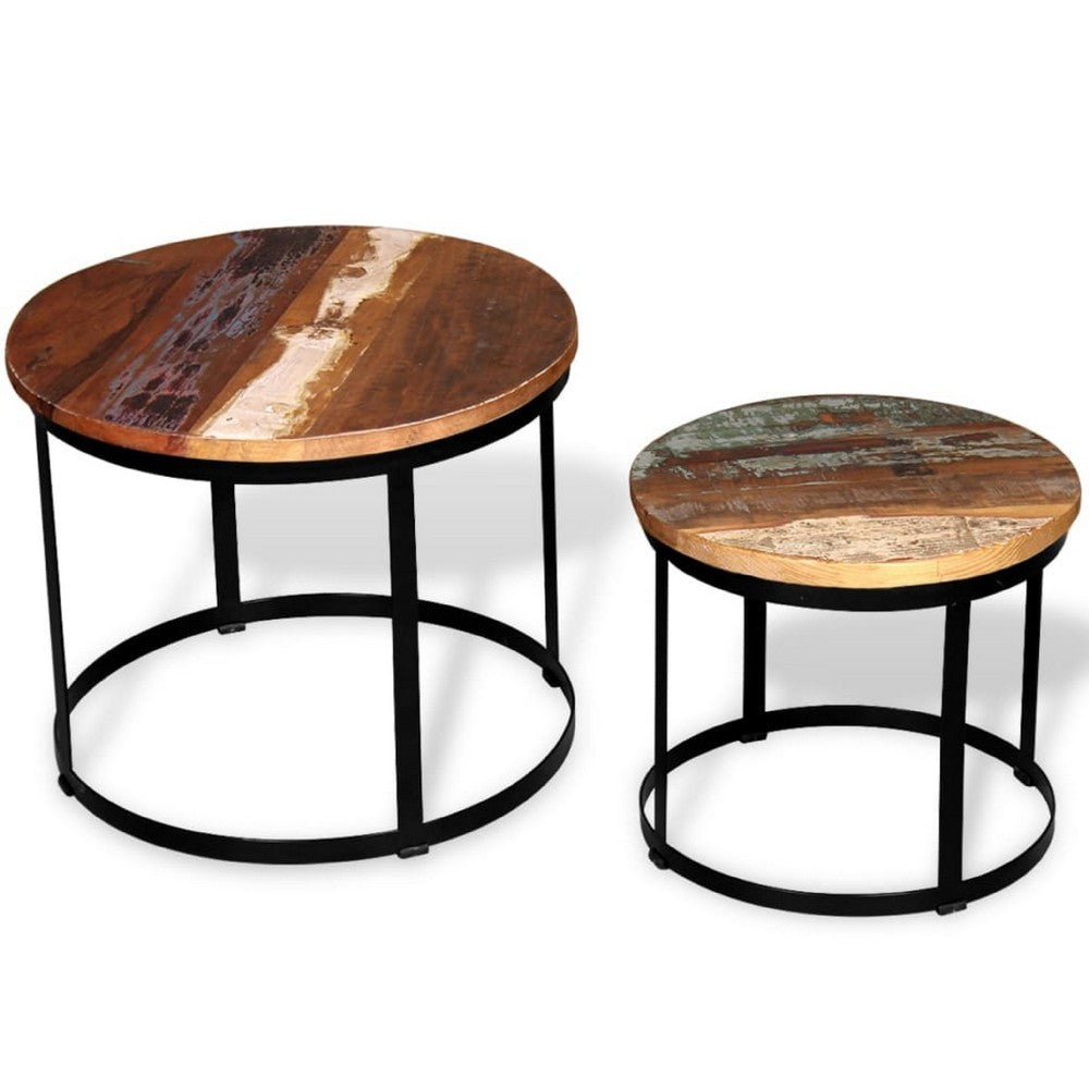 Ferns Coffee Table Set of 2 | Brown Solid Mango Wood | Black Iron