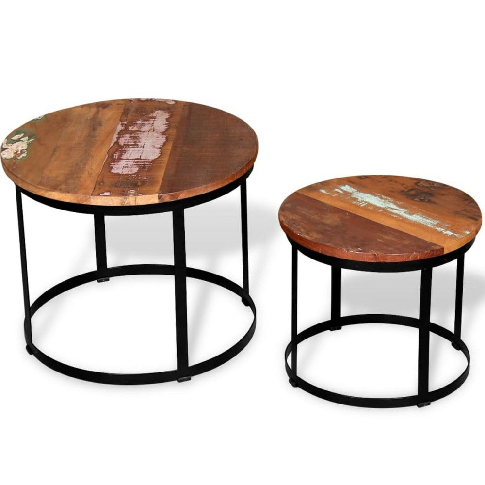 Ferns Coffee Table Set of 2 | Brown Solid Mango Wood | Black Iron