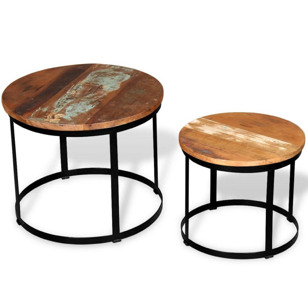 Ferns Coffee Table Set of 2 | Brown Solid Mango Wood | Black Iron