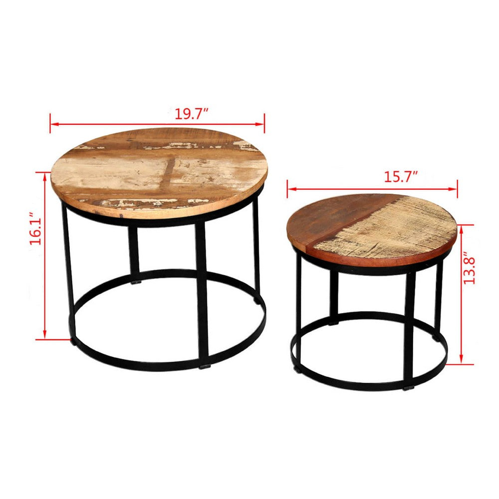 Ferns Coffee Table Set of 2 | Brown Solid Mango Wood | Black Iron