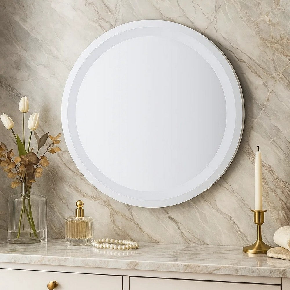 Selie Bathroom Mirror Glass w LED | Brown Round Vanity | 20"