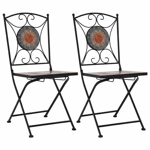 Sasha Outdoor Bistro Chair Set of 2 | Orange-Gray Mosaic Design | Iron