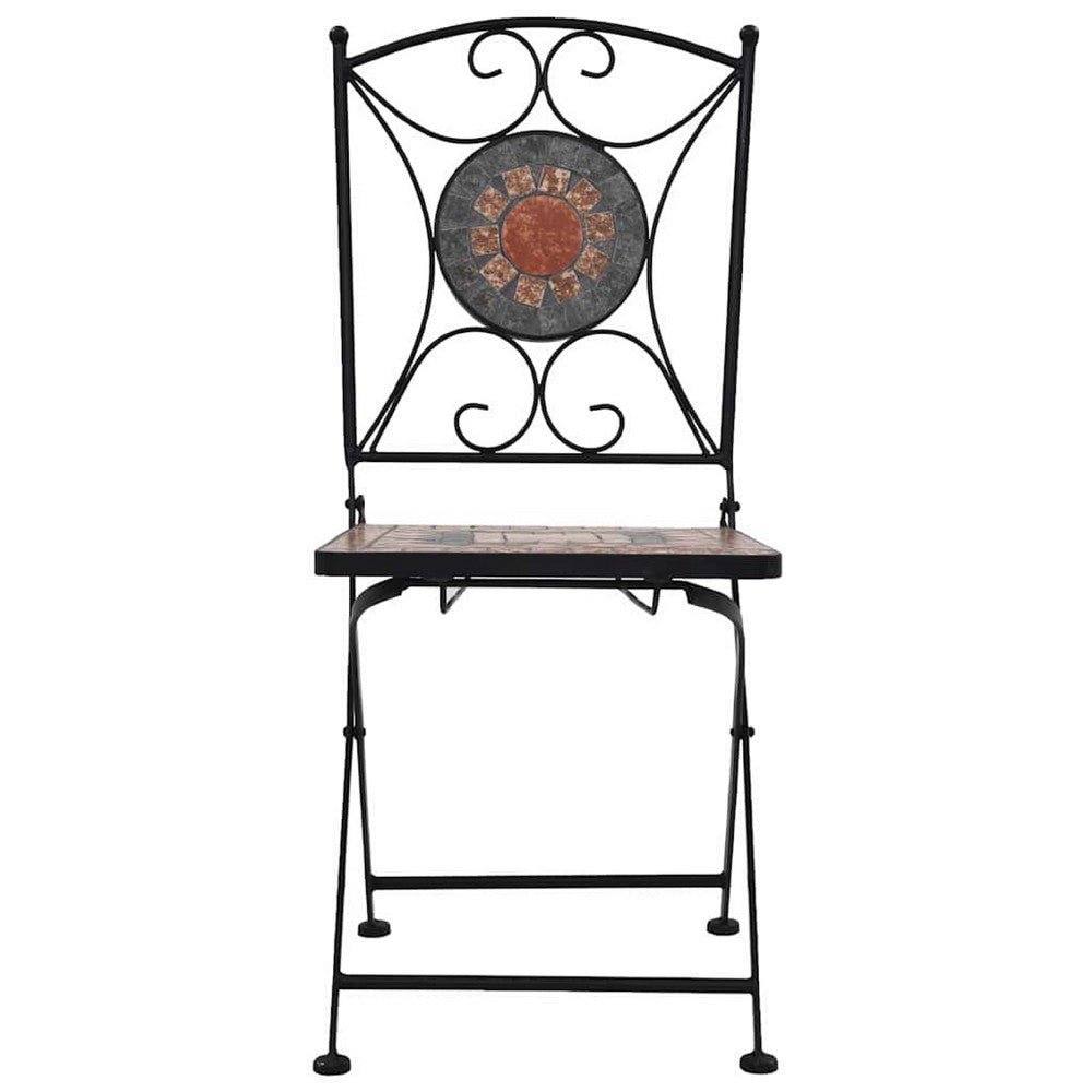 Sasha Outdoor Bistro Chair Set of 2 | Orange-Gray Mosaic Design | Iron