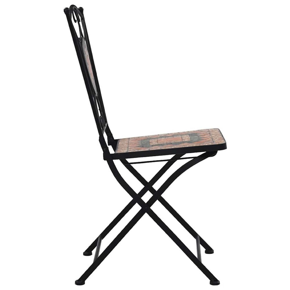 Sasha Outdoor Bistro Chair Set of 2 | Orange-Gray Mosaic Design | Iron