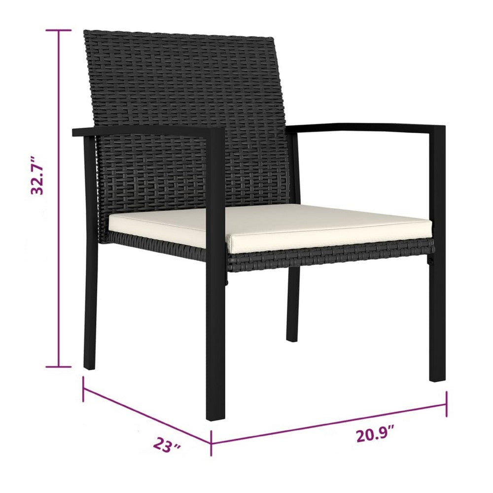 Shaily Outdoor Dining Chair Set of 2 | Black Faux Rattan Frame | Cream