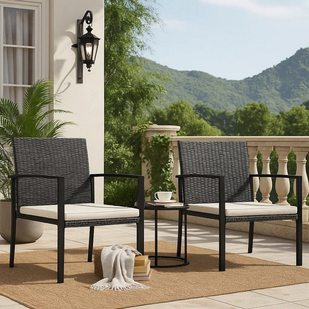 Shaily Outdoor Dining Chair Set of 2 | Black Faux Rattan Frame | Cream