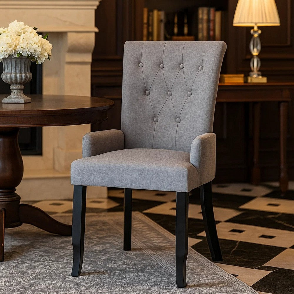 Donie Dining Chair w Light Gray Polyester Seat | Black Solid Oak Wood