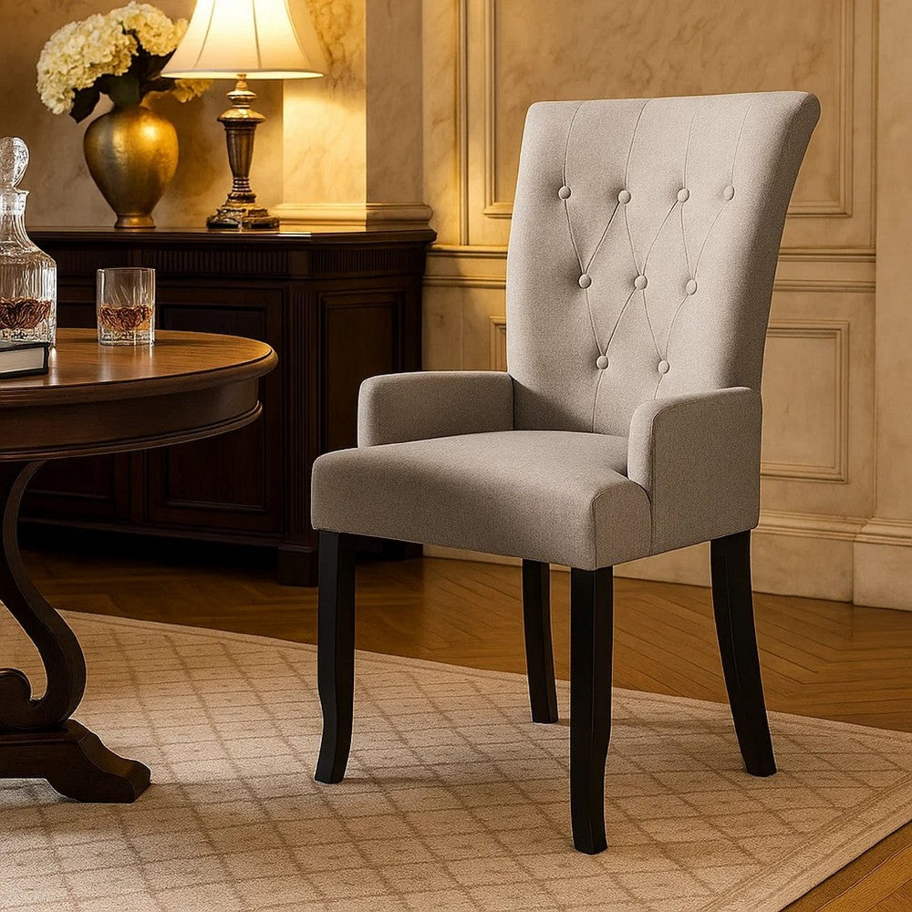 Donie Dining Chair w Light Gray Polyester Seat | Black Solid Oak Wood