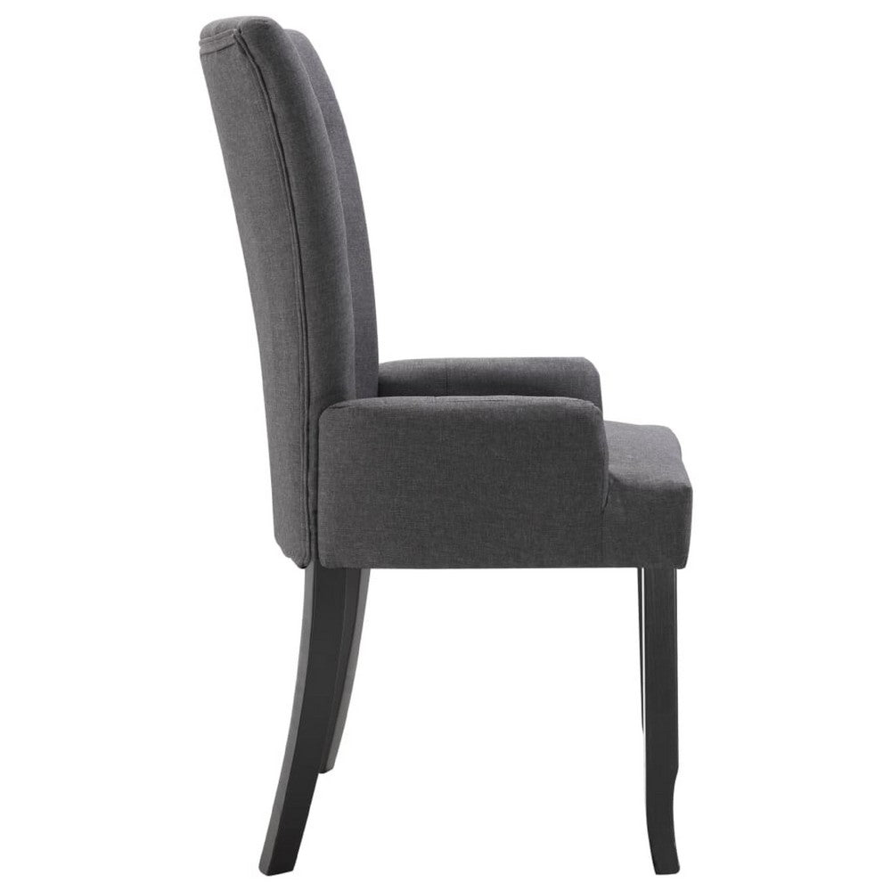 Donie Dining Chair | Ergonomic Back | Dark Gray Polyester | Black Oakwood