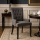 Donie Dining Chair | Ergonomic Back | Dark Gray Polyester | Black Oakwood