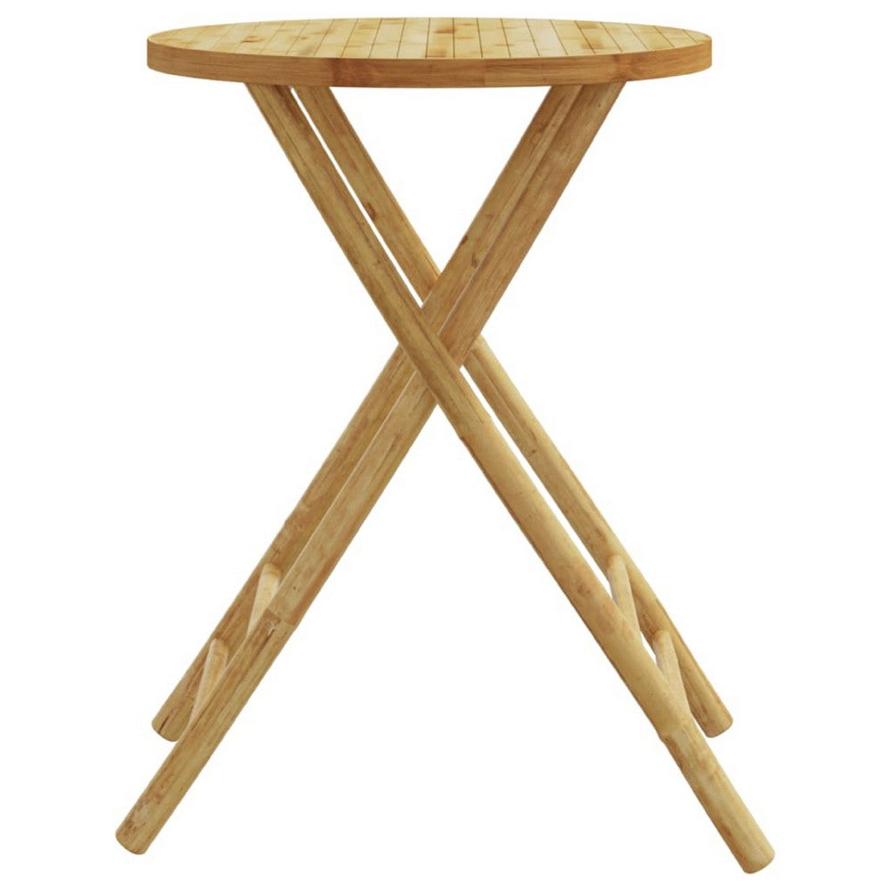 Petra Bamboo Garden Round Table | Foldable Design | Brown | 22x30"