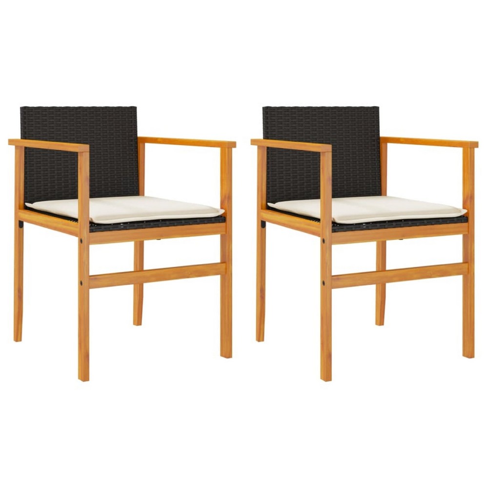 Kiki Outdoor Armchair Set of 2 | Solid Acacia Wood | Black-Cream White
