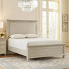 Avy Queen Size Bed with Padded Upholstered Headboard | Mist Gray Pine