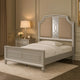 Felix Queen Size Bed | Gray Upholstered Mirrored Silver Panel Headboard