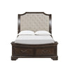 Lynda Queen Bed | Beige Button Tufted Headboard | 2 Drawers | Walnut Brown