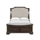 Lynda Queen Bed | Beige Button Tufted Headboard | 2 Drawers | Walnut Brown