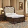 Lynda Queen Bed | Beige Button Tufted Headboard | 2 Drawers | Walnut Brown