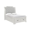 Lynda Queen Bed | Gray Button Tufted Design | 2 Drawers | Vintage White