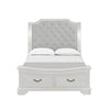 Lynda Queen Bed | Gray Button Tufted Design | 2 Drawers | Vintage White
