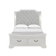 Lynda Queen Bed | Gray Button Tufted Design | 2 Drawers | Vintage White