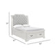 Lynda Queen Bed | Gray Button Tufted Design | 2 Drawers | Vintage White