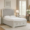 Lynda Queen Bed | Gray Button Tufted Design | 2 Drawers | Vintage White