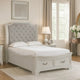 Lynda Queen Bed | Gray Button Tufted Design | 2 Drawers | Vintage White