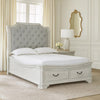 Lynda Queen Bed | Gray Button Tufted Design | 2 Drawers | Vintage White